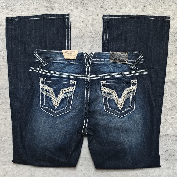 NWT Vigoss Dark Wash Boot Cut Jeans Women's 14 Embellished Embroidered Retro NEW - Picture 11 of 12